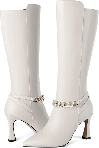 Miniatura 6 de SKYSTERRY Botas de mujer con punta puntiaguda para citas, viajes, con cremallera, de tacón alto, a media pantorrilla, 3.3 pulgadas