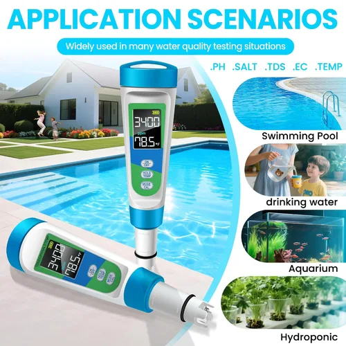 Miniatura 7 de KingSom Probador de sal de piscina,Probador digital de piscina de agua salada y probador de pH para acuario,Probador de salinidad digital de alta