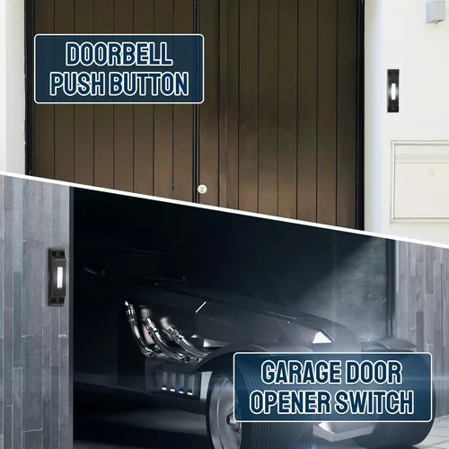 Miniatura 5 de Enhon Botón de timbre de puerta de metal, timbre con cable de luz LED resistente, botón sólido montado en la pared para el hogar, garaje, Negro mate