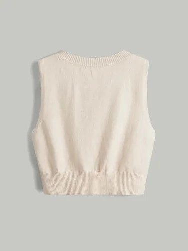 Miniatura 2 de SweatyRocks Cárdigan de punto básico sin mangas con cuello en V y botones frontales para mujer