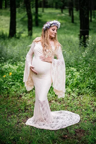 Miniatura 8 de Saslax Vestido de maternidad de encaje con hombros descubiertos para fotografía, maxi accesorios de maternidad, vestidos para sesión de fotos, baby