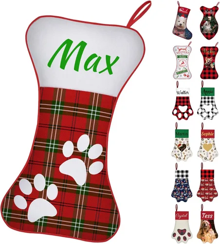 Miniatura 20 de Calcetines de Navidad personalizados con foto de nombre, medias personalizadas en forma de hueso para perros, gatos, mascotas, medias de Navidad
