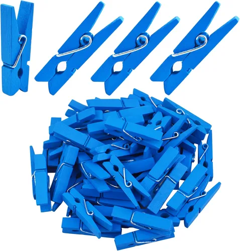 Jdesun 50 pinzas de madera azules, mini pinzas de madera para colgar fotos, pinzas para ropa de lavandería, pinzas para colgar fotos, ropa, Azul