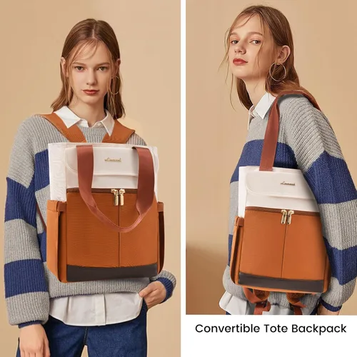 Miniatura 2 de LOVEVOOK Mochila convertible para mujer, Beige-Marrón, Moderno