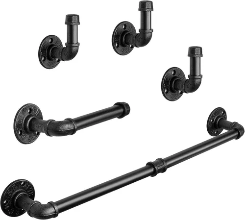Livabber Juego de 5 toallas de baño de tubería industrial, accesorios de baño que incluyen barra de toalla de 18 pulgadas, soporte de papel