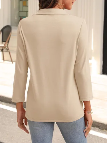 Miniatura 2 de TICTICMISS - Camisas polo de cuello en V para mujer, manga 3/4, con cuello, tops casuales de negocios, tops de verano a la moda, holgados