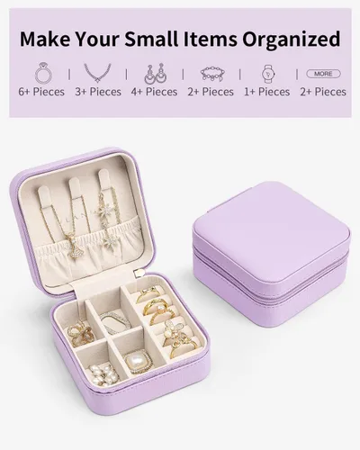 Miniatura 41 de Vlando Regalos de boda – Organizador de viaje de joyería pequeña de piel sintética, estuche de viaje para anillo, mini joyero para aretes, collar