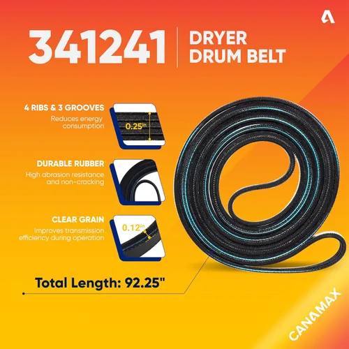 Miniatura 4 de Canamax 4392065 Kit de reparación de secadora con rodillos de tambor 349241T, correa 341241, 691366 tensor – Compatible con secadora Whirlpool