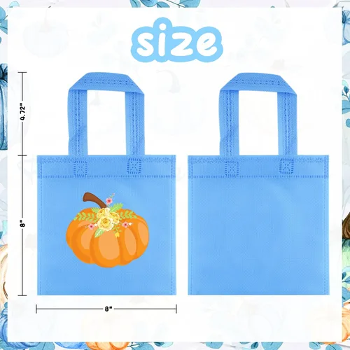 Miniatura 4 de FHzytg 20 bolsas de regalo de calabaza azul para fiesta, bolsas de dulces para fiesta de otoño, bolsas de regalo de calabaza de Halloween, bolsas
