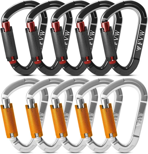 Miniatura 8 de Mosquetones de Escalada en Roca con Bloqueo Automático, Certificados UIAA Profesionales 25KN (5620 lbs) Mosquetones Resistentes para Rappel