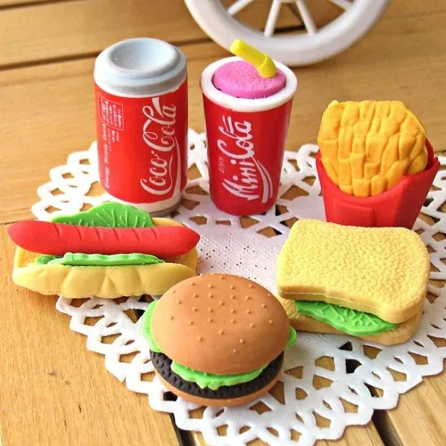 Miniatura 5 de Cllayees Juego de 72 borradores surtidos de lápices de alimentos, pastel de postre, fruta, borradores, juguetes para niños, recompensa, fiesta