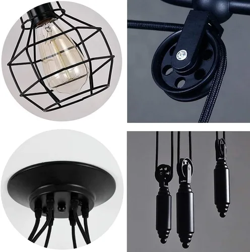 Miniatura 4 de Iluminación colgante industrial de 5 cabezales, lámpara de techo ajustable de estilo vintage de araña semiempotrada, candelabro rústico Edison