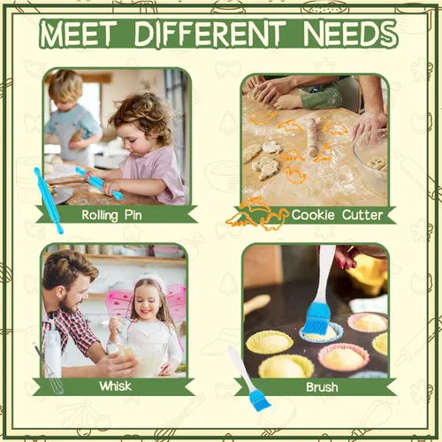 Miniatura 3 de KAEGREEL Juego de chef para hornear para niños, 26 piezas con delantal de dinosaurio y sombrero, juego de rol, juguetes de cocina, juguetes