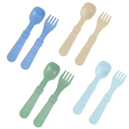Re-Play Juego de tenedores y cucharas para niños pequeños, juego de utensilios de 4 x 4 para niños, apto para lavavajillas y microondas, fabricado