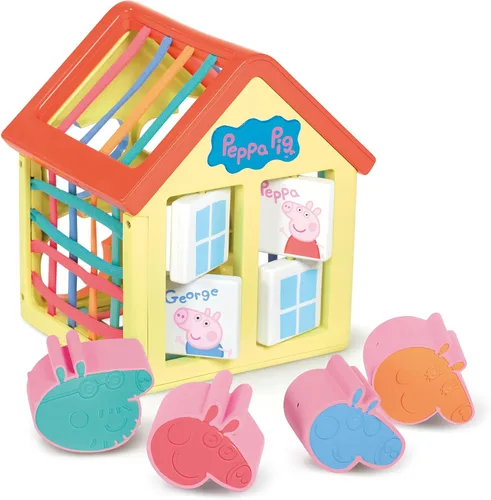 TOMY Toomies Grow with Peppa Pig - Casa de actividades de Peppa - Centro de actividades para niños con clasificación de formas sensoriales y juegos