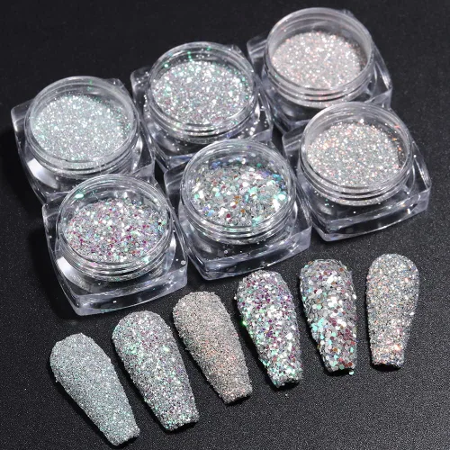 Miniatura 9 de Juego de polvo de purpurina reflectante, 8 colores de purpurina de diamante para uñas, polvo de purpurina suelto plateado, rosa, morado, verde