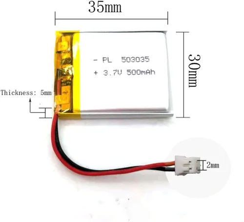 Miniatura 2 de Batería recargable de iones de polímero de litio Li Lipo de 3.7V con conector JST de 2 pines de 0.079 in/0.049 in (503035 500mAh 2.0Jst)