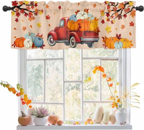 Miniatura 24 de Cortina de Navidad con diseño de árbol de Navidad, muñeco de nieve para ventana de cocina, camión rojo, para decoración de baño, sala de estar, 2