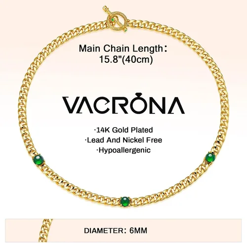 Miniatura 6 de VACRONA Gargantilla de oro para mujer, chapada en oro de 14 quilates, gargantilla contra el mal de ojo, delicada cadena de eslabones cubanos de oro