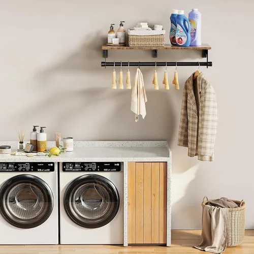 Miniatura 6 de Luxspire Perchero de 28.7 pulgadas, perchero montado en la pared con estante superior para colgar ropa, perchero industrial resistente, estantes