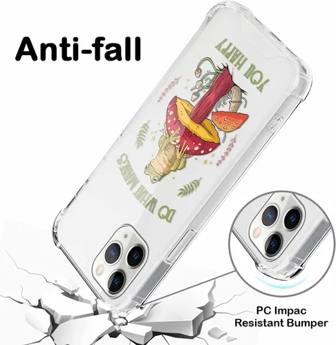 Miniatura 6 de Paquete de 2 fundas transparentes para iPhone 11 Pro de 5.8 pulgadas, diseño de hongos y mariposa, rana, funda protectora suave y delgada a prueba