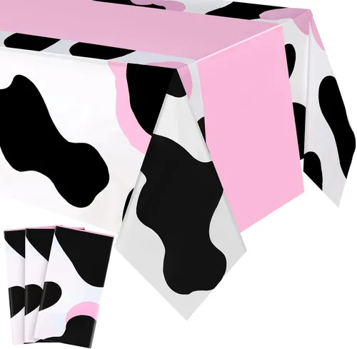 Preboun Mantel de plástico de 3 piezas con diseño de vaca rosa vaquera, diseño de cachemira, desechable, para baby shower, suministros de fiesta de