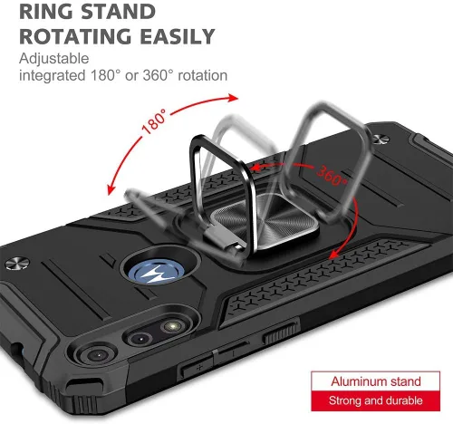 Miniatura 5 de HNHYGETE Funda para teléfono Moto E, Motorola E con protector de pantalla HD, a prueba de golpes, resistente a los golpes, con anillo de rotación