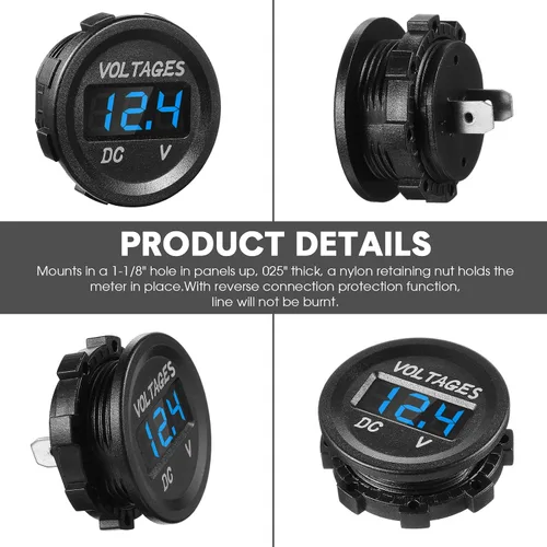 Miniatura 2 de BBTO 2 Piezas DC 12V Medidor de Voltaje para Auto con Pantalla LED, Voltímetro Digital Impermeable, Panel Redondo Compatible con Vehículo
