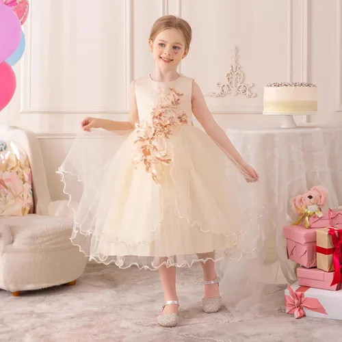 Miniatura 2 de Vestido formal para niña de flores, vestido formal para fiesta de cumpleaños, boda, bordado floral, vestidos de satén de tul para niños de 2 a 12