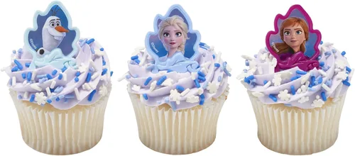 Miniatura 8 de DecoPac Anillos Frozen II, decoraciones de cupcakes con Elsa, Anna y Olaf para celebraciones de cumpleaños y Navidad, paquete de 24