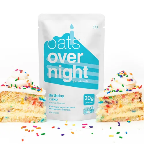 Miniatura 8 de Oats Overnight - Pastel de cumpleaños - Batido de desayuno de proteína de 0.71 oz - Sin gluten, 0.18 oz de fibra, avena sin OMG (2.7 oz por comida)