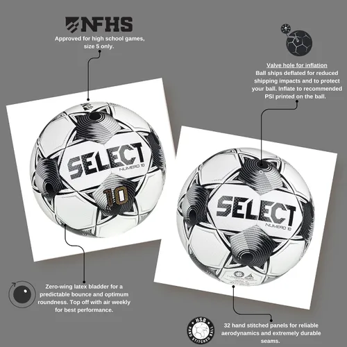 Miniatura 3 de SELECT Balón de fútbol número 10 Blanco/Negro NFHS V25 - 1 bola