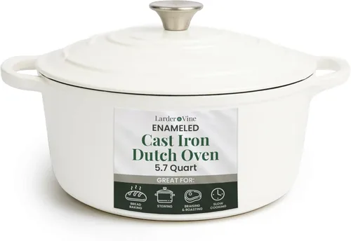 Miniatura 11 de Larder & Vine Olla holandesa de hierro fundido esmaltado de 8 cuartos con tapa, para hornear pan, compatible con todas las placas de cocción y apta