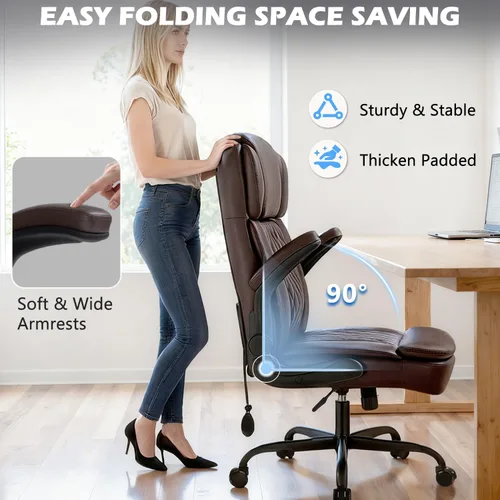 Miniatura 7 de Silla de oficina ejecutiva grande y alta de 450 libras con brazo abatible, silla de escritorio de computadora de cuero PU resistente, cómoda silla