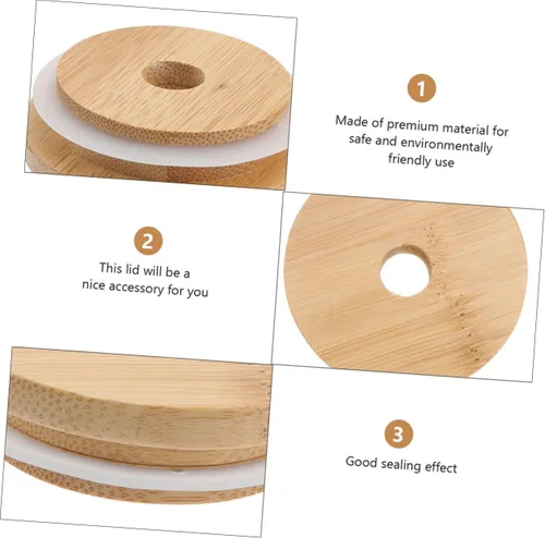 Miniatura 9 de UPKOCH Tarro de conservas para tarros de yogur, 4 unidades, tapas de bambú, tapa de tarro de vidrio, tapa de madera