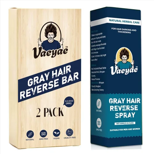 Spray inverso para cabello gris natural + 2 unidades de champú y acondicionador negro barra 2 en 1, cubierta de jabón para hombres y mujeres,