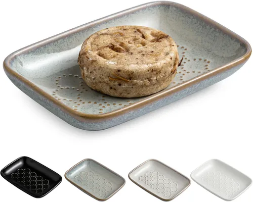 Miniatura 13 de Gomakren Jabonera para ducha, soporte de cerámica para jabón con diseño de panal, bandeja ahorradora de jabón para fregadero de cocina y baño, Beige