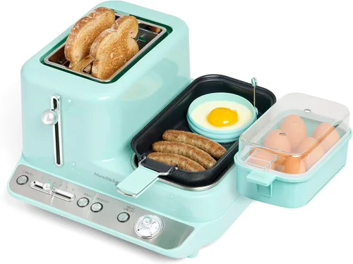 Miniatura 14 de Nostalgia Estación de desayuno retro 3 en 1, incluye cafetera de 5 tazas, plancha de cerámica antiadherente y horno tostador de 4 rebanadas, Rojo