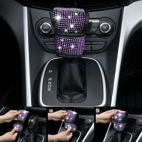 Miniatura 8 de CAR PASS Fundas de asiento de automóvil de cuero con diamantes brillantes, 11 unidades, funda de volante con diamantes de imitación brillantes