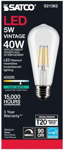 Miniatura 5 de Satco 6Pk 5w ST19 LED 4000K base media regulable - 40 W equiv