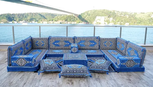Miniatura 2 de arabicsofa Cojines de piso árabe en forma de U – Sofá tradicional Majlis con sofá otomano
