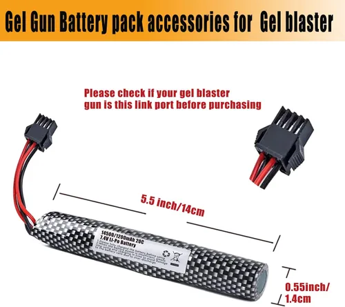 Miniatura 3 de Paquete de 2 baterías de gel Blaster para M416 o M4A1 7.4V 1200mAh batería de iones de litio con SM-4P Connecor y cargadores USB baterías recargables