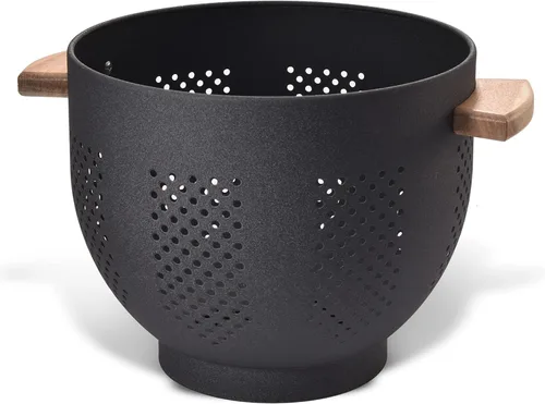 Miniatura 18 de Colador de metal con mango de madera y base estable, cesta coladora de cocina de acero con recubrimiento en polvo para escurrir pasta, verduras