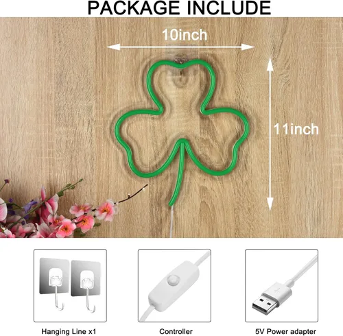 Miniatura 2 de Roouneon Letreros de neón de trébol del día de San Patricio, trébol, cerveza, bar, dormitorio, luz de neón, luces LED de neón para hombre, cueva