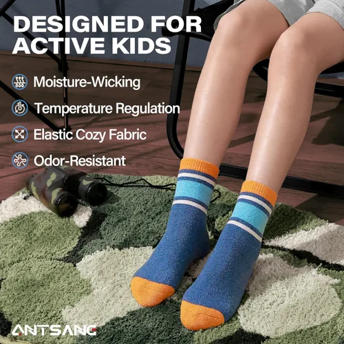 Miniatura 32 de ANTSANG Calcetines de Lana, Calcetines Térmicos Cálidos y Gruesos Tipo Crew Boot para Niños Pequeños, Niños y Niñas, 6 Pares