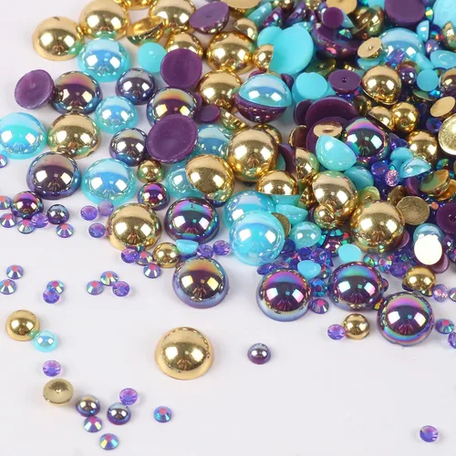 Miniatura 2 de Diamantes de imitación y perlas artesanales de tamaño mixto de 1.06 oz, diamantes de imitación de resina de gelatina de 0.079 a 0.394 pulgadas