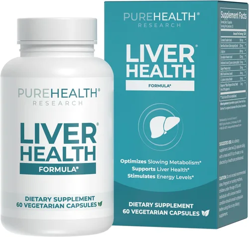 PUREHEALTH RESEARCH Salud hepática - Suplemento de desintoxicación y reparación de limpieza hepática - con cardo mariano, cúrcuma en polvo, diente