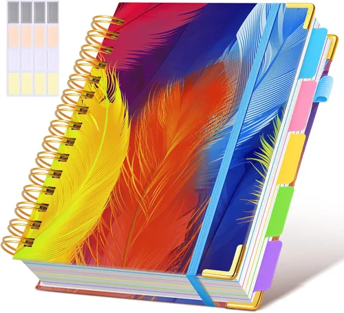 Miniatura 13 de Cuaderno universitario de espiral con tapa dura de cuero de 8 x 10 pulgadas, con pestañas separadoras extraíbles, para 5 materias, a rayas; diario