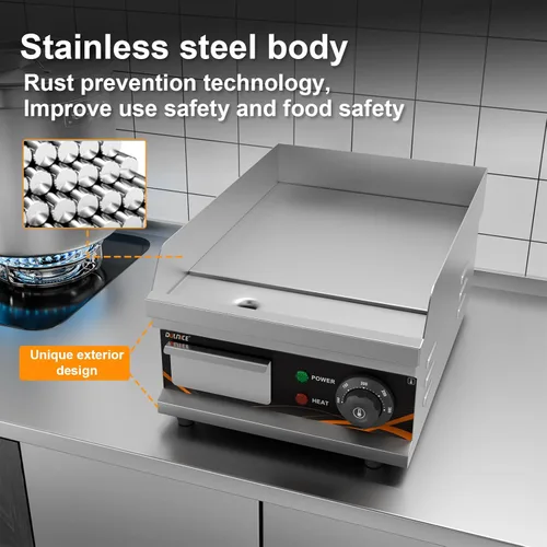 Miniatura 4 de Parrilla eléctrica comercial de 12 pulgadas, 1500 W con temperatura ajustable de 122 °F-572 °F, parrilla Teppanyaki antiadherente de acero