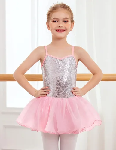 Miniatura 2 de Zaclotre Leotardo de lentejuelas para niñas pequeñas, leotardos de ballet con correa brillante, vestido tutú, traje de bailarina, disfraz de baile